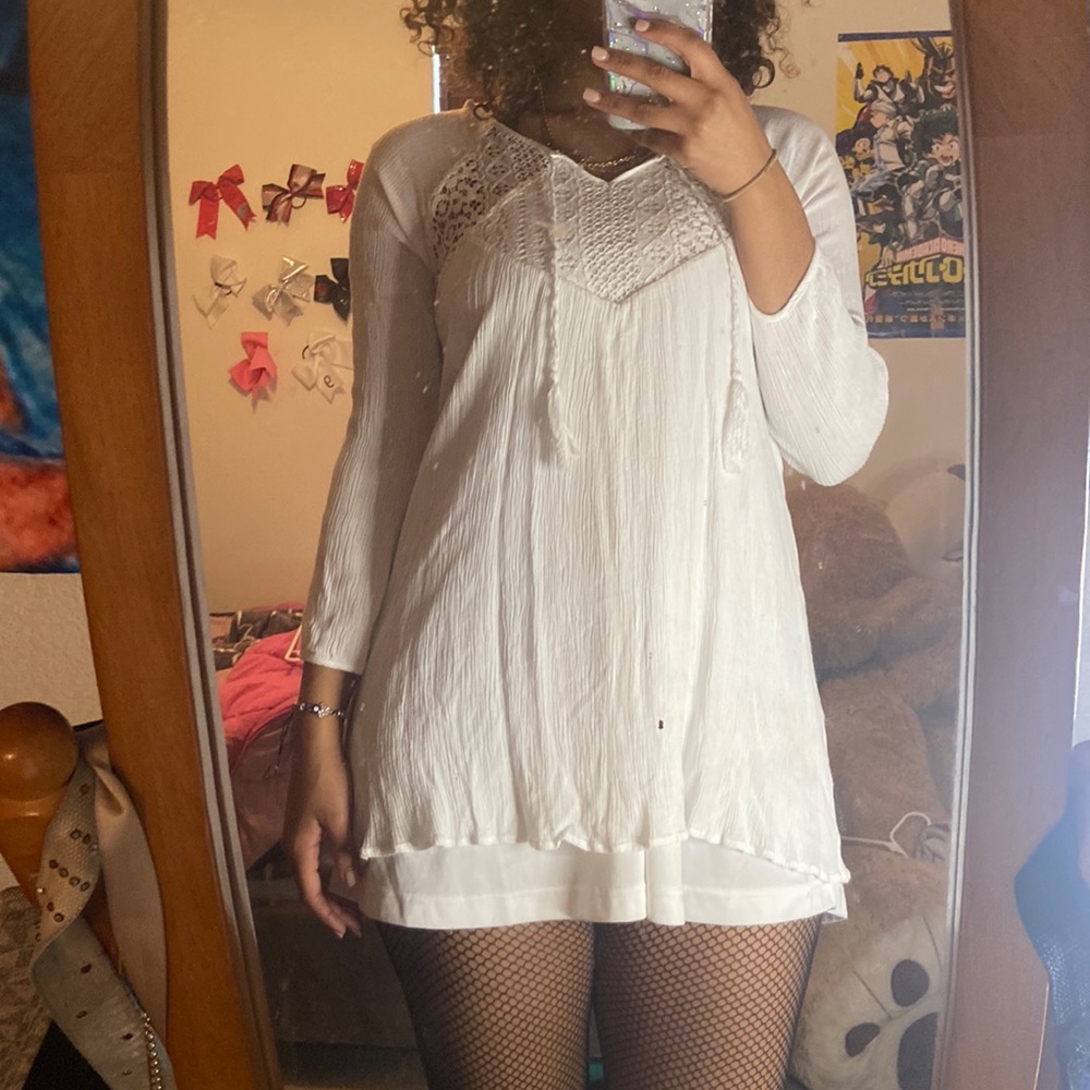 White flowing mini dress